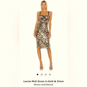 BRONX & BANCO Black and Gold Sequin MIDI Dress